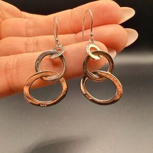 Sterling Silver Interlinked Circle Dangle Earrings Marked 925